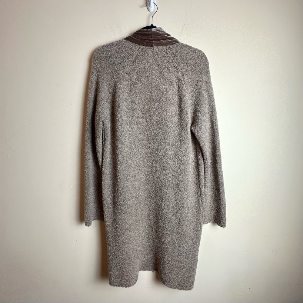 J. Jill Velvet Trim Merino Wool Silk Blend Brown Cardigan Duster Size Medium - Picture 5 of 16